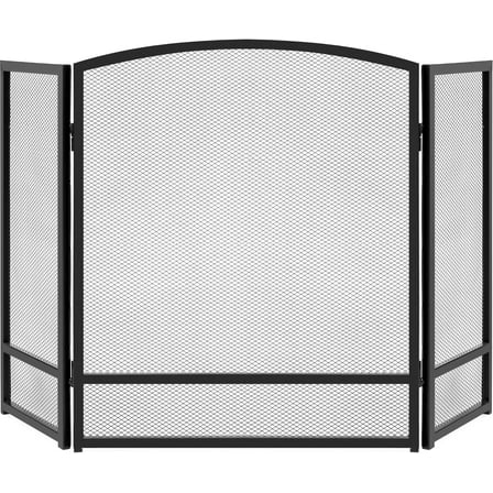 YSNW 47.5x27.25in 3-Panel Simple Steel Mesh Fireplace Screen, Fire Spark Guard Grate for Living Room Home Decor w/Rustic Worn Finish - Black