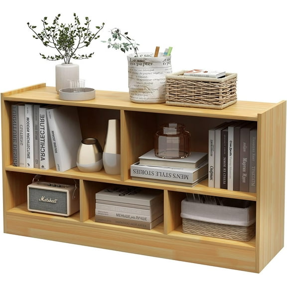 YSNW 5 Cube Bookcase, 2 Tier Bookshelf Organizer w/Open Compartments, Wood Bookshelves & Bookcases, Horizontal Storage Shelves, Modern Book Shelf for Bedroom, Living Room, Play Room (Yellow)