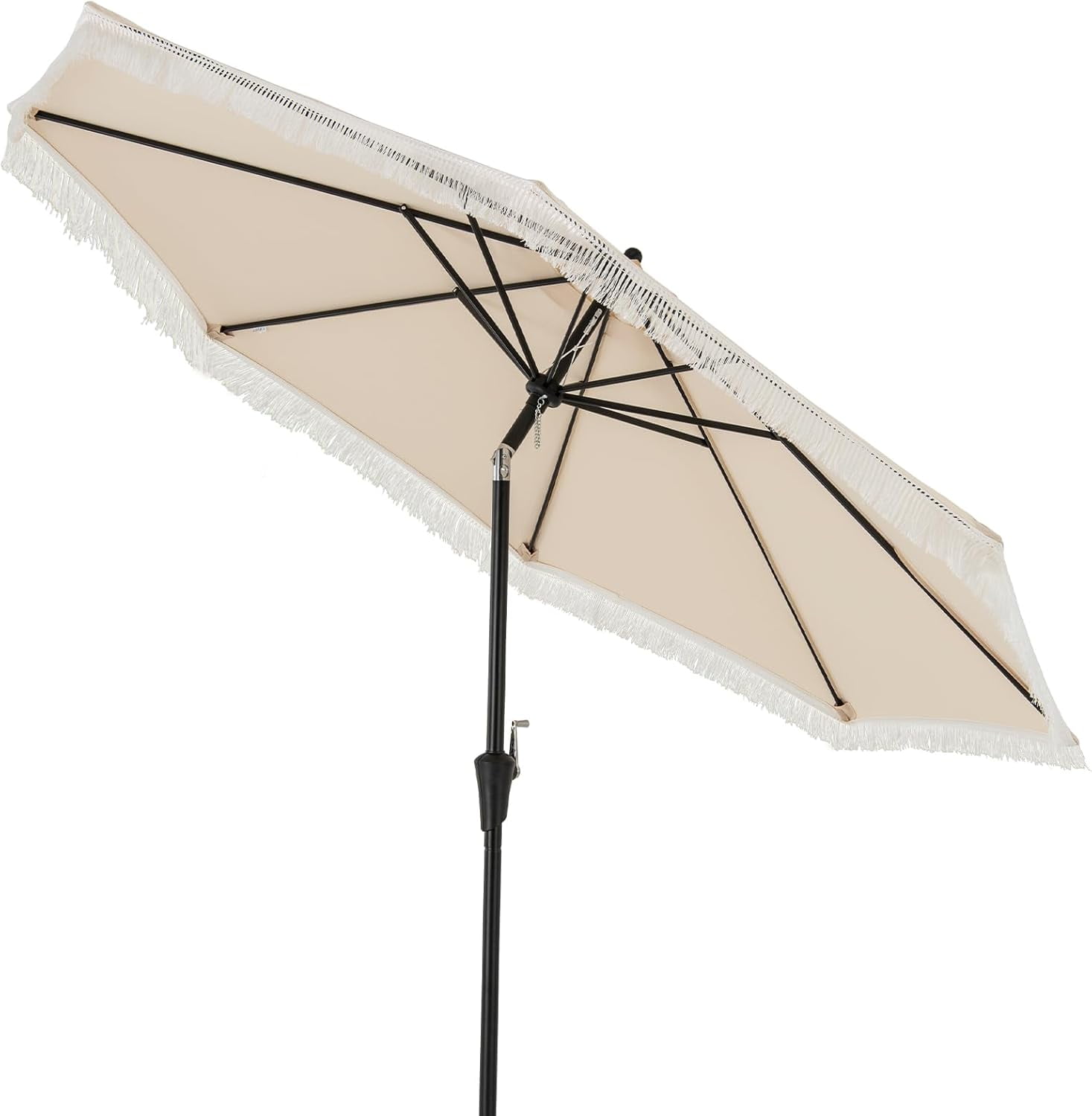 YSNW 9 FT Patio Umbrella with Fringe, Vented Top, Outdoor Tassel Table ...