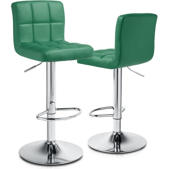 YSNW Bar Stools Set of 2, PU Leather Counter Height Barstools Armless Adjustable Swivel Bar Chairs with High Back for Kitchen, Teal Green