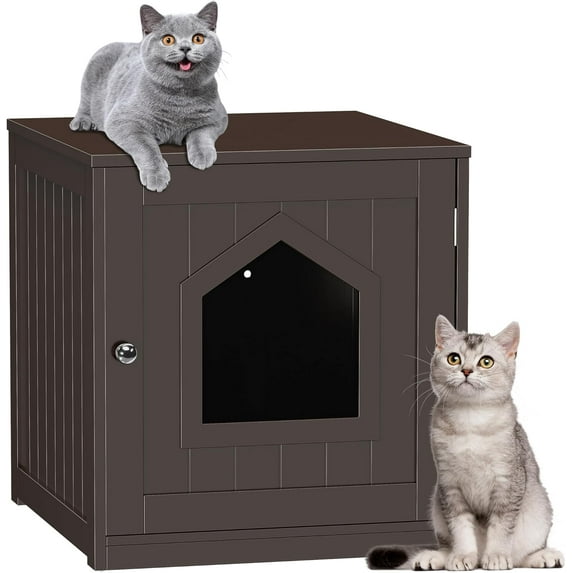 YSNW Cat Litter Box Enclosure Furniture Hidden for Indoor Cats Decorative Wooden Pet House Kitty Washroom with Vent Holes, Coffee