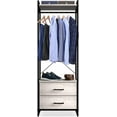 thumbnail image 1 of YSNW Clothing Rack with Drawers - Clothes Stand Dresser - Wood Top, Steel Frame, & Fabric Drawers - Tall Closet Storage Organizer - Garment Rack for Hanging Shirts, Dresses, & Jackets（Greige）, 1 of 15