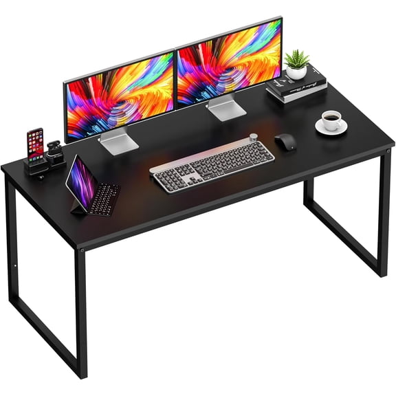 YSNW Computer Desk 55 Inch Modern Sturdy Office Desk PC Laptop Notebook Simple Writing Table for Home Office Workstation, Black