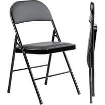 YSNW Folding Chairs 2 Pack, Portable Stackable Commercial Chair, Indoor Outdoor Padded Leather Chair with Sturdy Metal Frame, for Home, Office, or Party Events.(Black)
