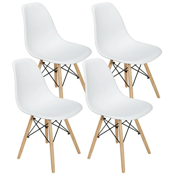 YSNW Modern Style Dining Chair Mid Century Modern DSW Chair, Shell Lounge Plastic Chair for Kitchen, Dining, Bedroom, Living Room Side Chairs Set of 4(White)