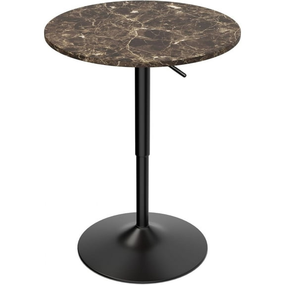 YSNW Round Bar Table,Adjustable Height Pub Table with 360°Swivel Bistro, High Top with MDF Desktop, for Bar/Pub/Bistro/Cocktail (Brown Wood)
