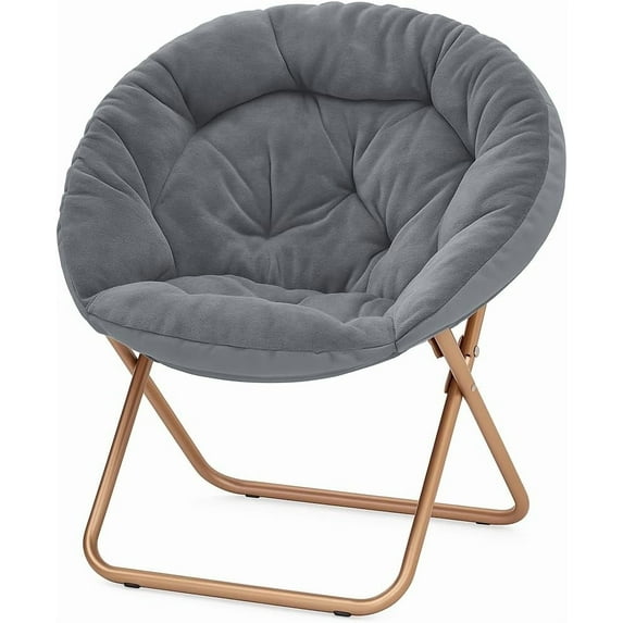 YSNW Saucer Chair for Adults, Comfy Living Room Lounge Chair for Bedroom Corner, Dorm, Apartment, Faux Fur Fluffy Circle Accent Seat with Thick Padded & Folding Metal Frame (Grey)