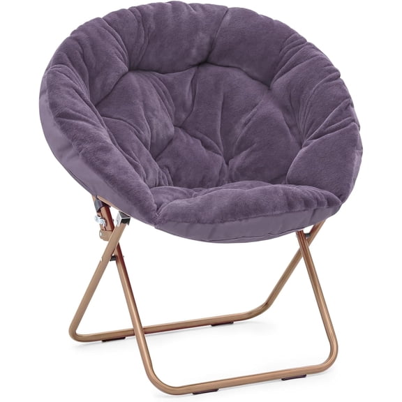 YSNW Saucer Chair for Teens Adults, Oversized Folding Cozy Moon Chair with Gold Metal Frame, Furry Faux Fur Comfy Lazy Seat for Bedroom, Living Room, Dorm Room, Apartment (Purple)