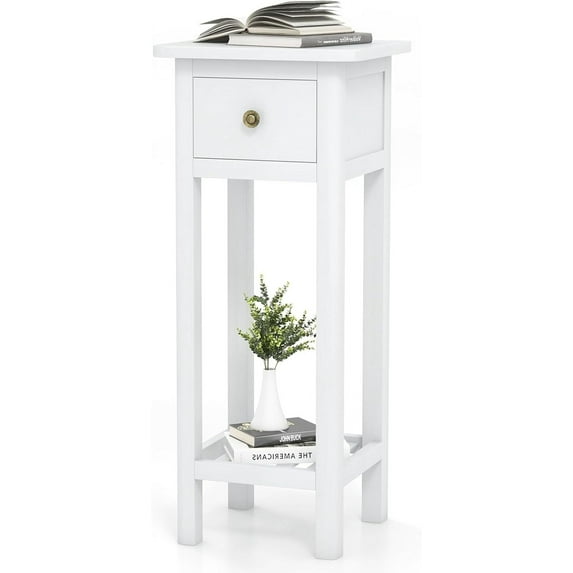 YSNW Side Table, White Nightstand with Drawers & Shelves, Tall Beside Table with Storage, Small Night Stands for Small Spaces, Modern End Tables for Living Room, Bedroom, Dorm (1, White)