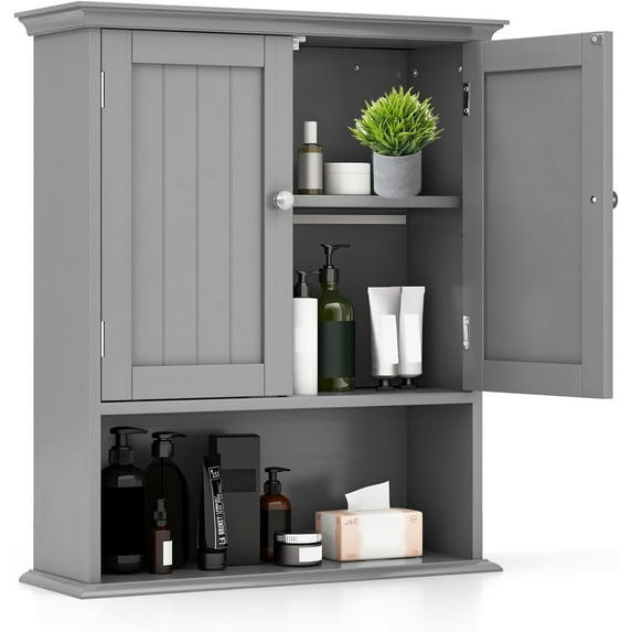 YSNW Space-Saving Wall Mount Cabinet, Over The Toilet Storage Cabinet with Adjustable Shelf, 2-Door Bathroom Storage Organizer, 7.5" D x 23.5" W x 29" H (Grey)