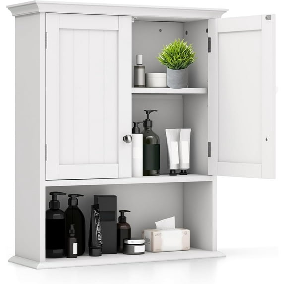 YSNW Space-Saving Wall Mount Cabinet, Over The Toilet Storage Cabinet with Adjustable Shelf, 2-Door Bathroom Storage Organizer, 7.5" D x 23.5" W x 30" H (White)