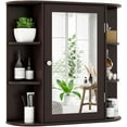 thumbnail image 1 of YSNW Wall-Mounted Bathroom Cabinet with Mirror, Space-Saving Storage Organizer with Adjustable Shelves and Open Compartments (Brown), 1 of 10