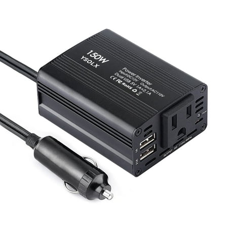 YSOLX 150W Power Inverter for Vehicles 12V DC to 110V AC Car Plug Adapter Outlet Converter with 3.1A Dual USB C
