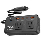 YSOLX 300W Car Power Inverter with Dual AC Outlets, 24W USB-C/A Fast Charging, Portable 12V Converter