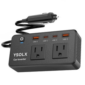 YSOLX 300W Car Power Inverter with Dual AC Outlets, 24W USB-C/A Fast Charging, Portable 12V Converter