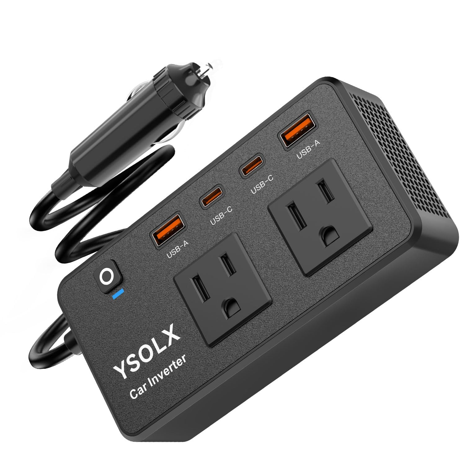 YSOLX 200W Car Power Inverter with Dual AC Car Outlet Adapter, Fast Charging 24W USB-C/A Ports, Portable Power Inverter for Vehicles, Fast Car Charger Aadapter for Road Trips and Camping