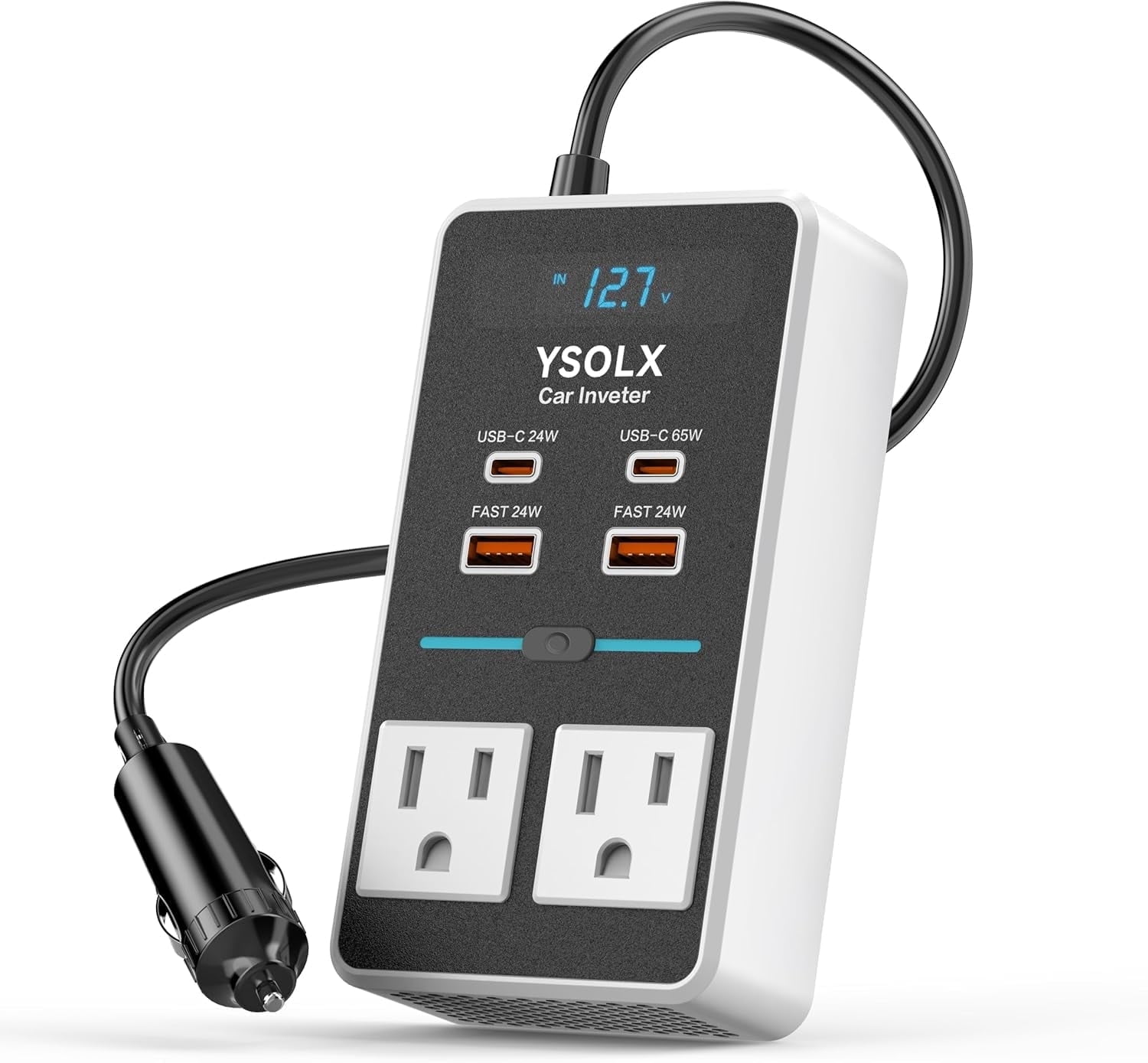 YSOLX 300W Car Power Inverter, Inverter Car Outlet Adapter to Wall Plug with 65W USB-C/48W Dual Fast Charging USB/Dual AC Outlet, Car Inverter 12V to 110V AC Plug, Car Charger for Laptop