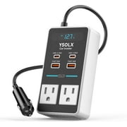 YSOLX 300W Car Power Inverter, 12V to 110V Adapter with USB-C, Dual USB Ports, Dual AC Outlets, Car Charger