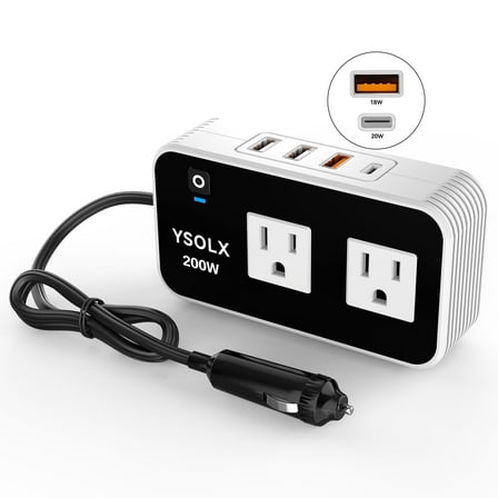 YSOLX 200W Car Power Inverter for Vehicles Charger Adapter Outlets DC 12V to 110V AC for Road Strip