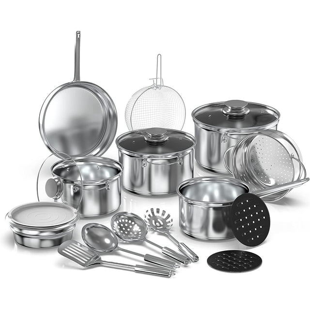 YSSOA 18Piece Stainless Steel Kitchen Cookware Set, Including Saucepan