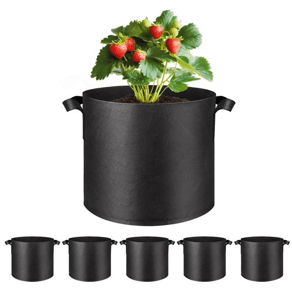 YSSOA 5-Pack 3 Gallon Grow Bags, Aeration Nonwoven Fabric Plant Pots with Handles, Gardening Planter for Potato, Tomato, Vegetable and Fruits, Black