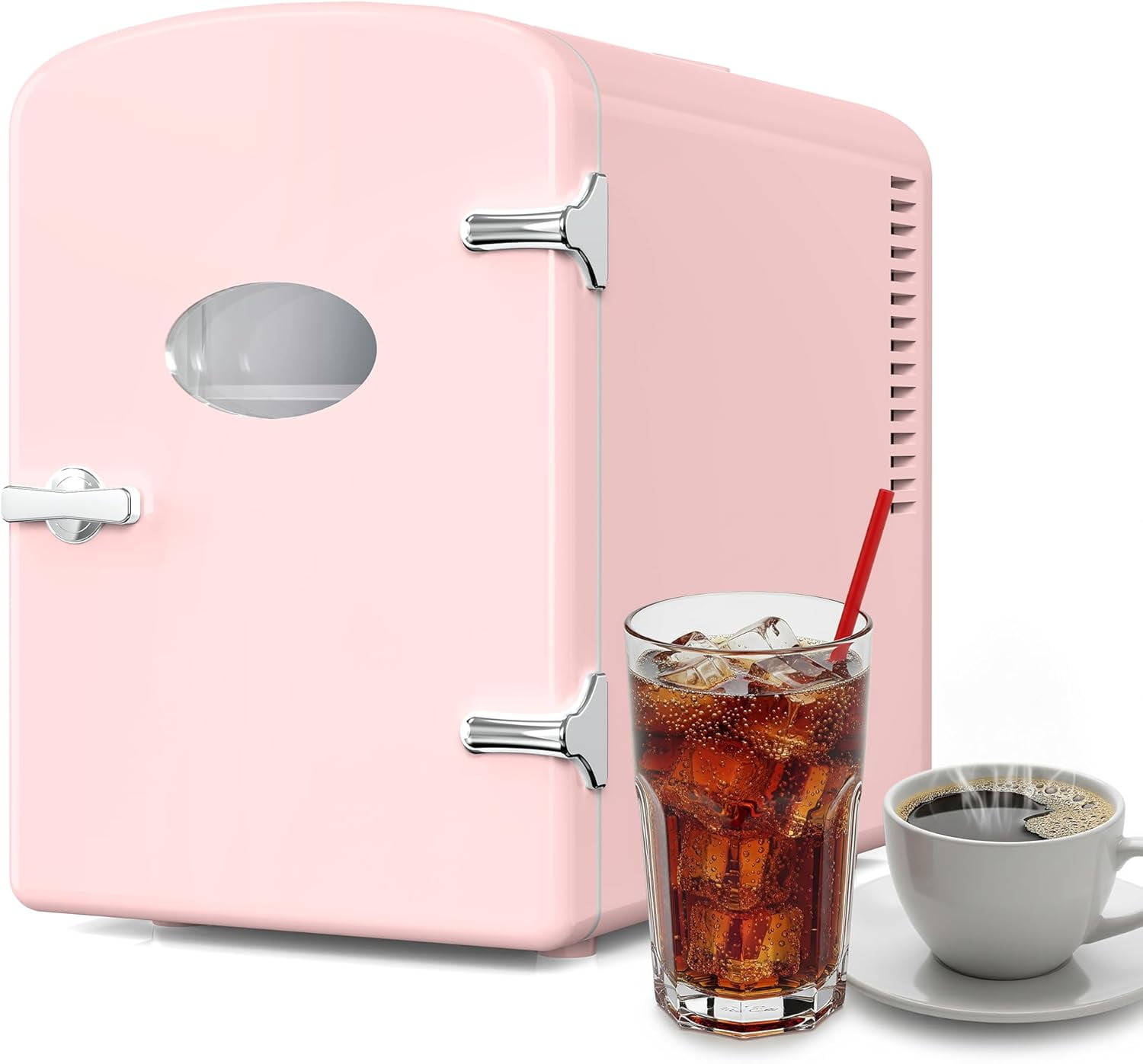 YSSOA 6L/9 Can Mini Fridge with Observation Window, Portable Cooler & Warmer Freon-Free Small Refrigerator, Provide Compact Storage for Skincare, Beverage, for Bedroom, Office, Dorm, Pink