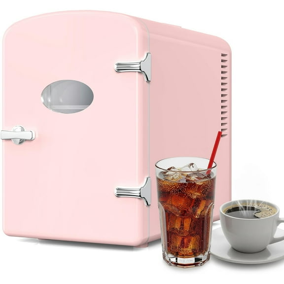 YSSOA 6L/9 Can Mini Fridge with Observation Window, Portable Cooler & Warmer Freon-Free Small Refrigerator, Provide Compact Storage for Skincare, Beverage, for Bedroom, Office, Dorm, Pink