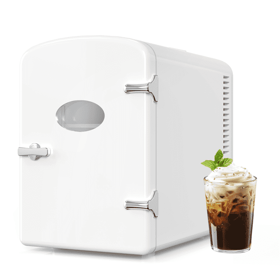 YSSOA 9 Can Compact Mini Fridge, Warmer and Cooler Portable Refrigerator with Observation, Freon-Free & Eco Friendly, 6L with Window, White