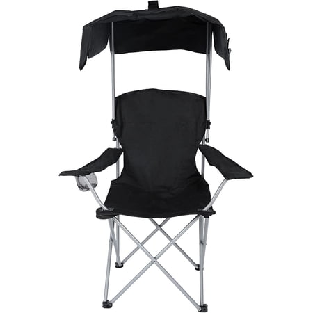 YSSOA Canopy Lounge Chair with Sunshade & Cup Holder for Camping,Hiking, Black