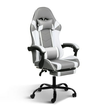 YSSOA Gaming Chair Racing Ergonomic Office Computer Chair with Footrest-White and Grey