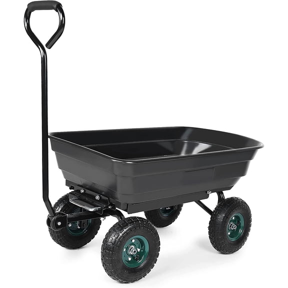 YSSOA Garden Dump Cart with Steel Frame, Heavy Duty Outdoor Wagon 10'' Rubber Tires, Black