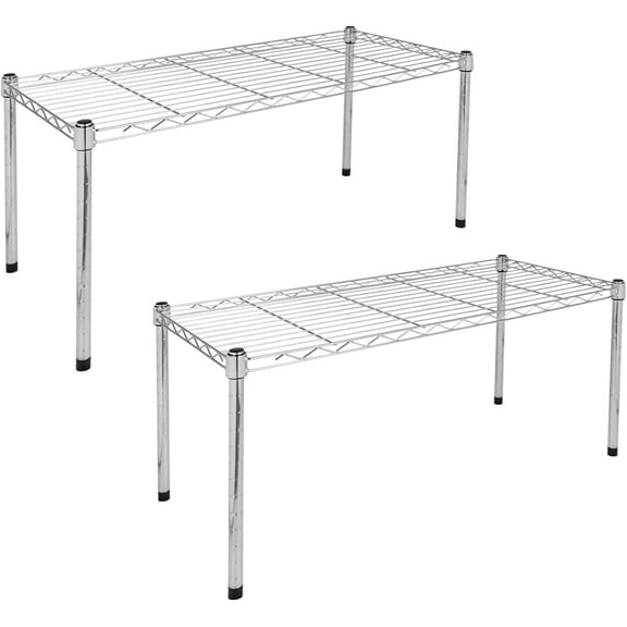 YSSOA Heavy Duty 1-Shelf Shelving, Adjustable Storage Units, Steel Organizer Wire Rack for Adult, Chrome,2-Pack