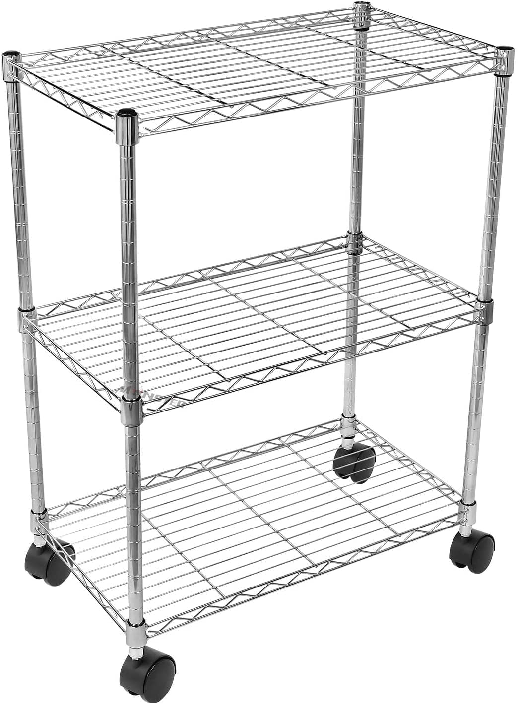 YSSOA Heavy Duty 3-Shelf Shelving with Wheels, Adjustable Storage Units, Steel Organizer Wire Rack, Chrome