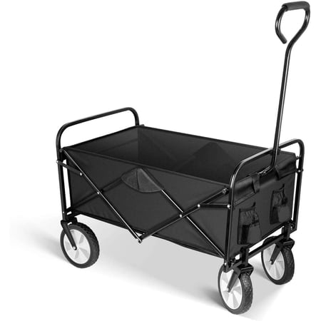 YSSOA Heavy Duty Folding Portable Hand Cart with Removable Canopy Adjustable Handles and Double Fabric for Shopping Picnic Beach Camping