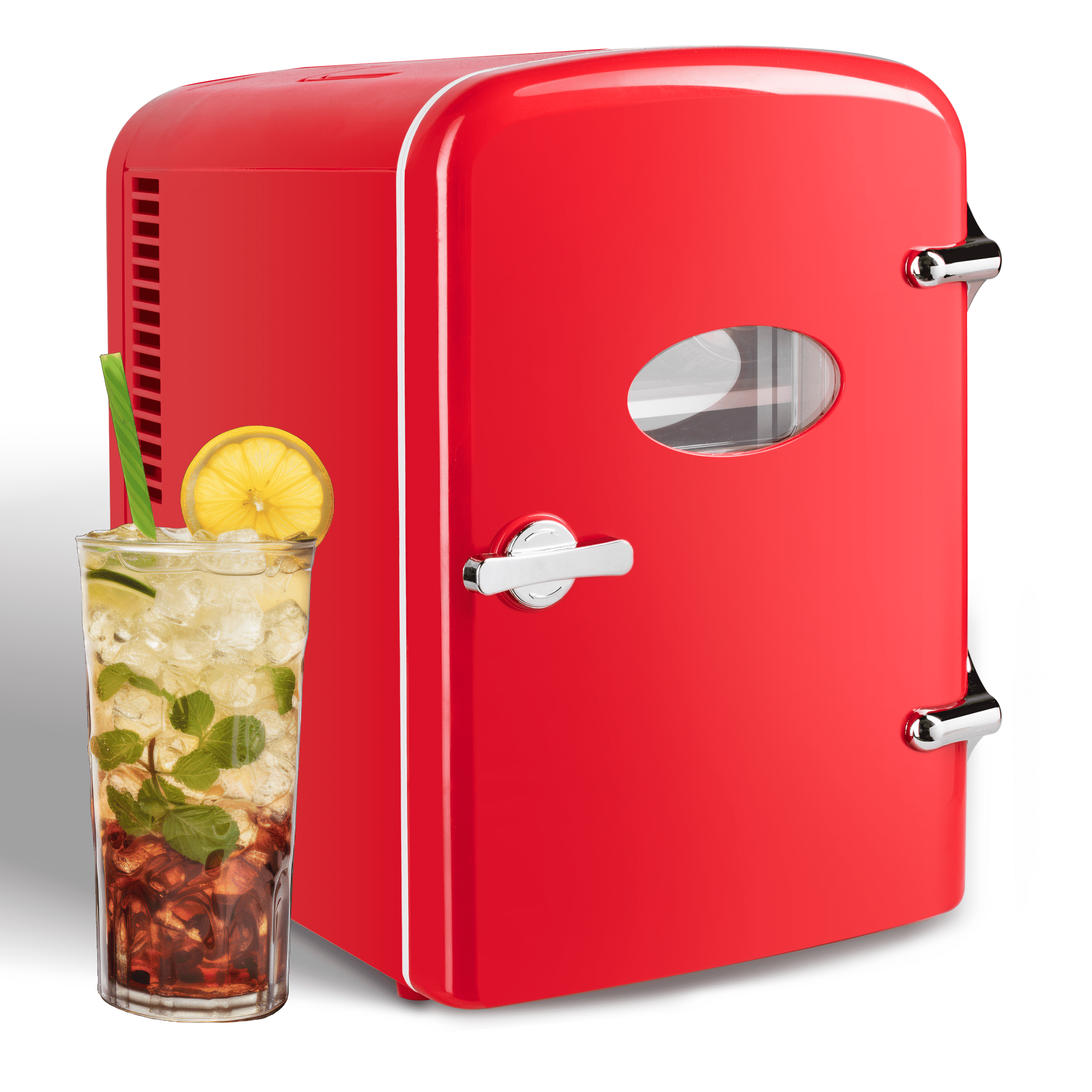 YSSOA 6 Can Compact Mini Fridge, Warmer and Cooler Portable Refrigerator with Observation, Freon-Free & Eco Friendly, 4L with window, Red