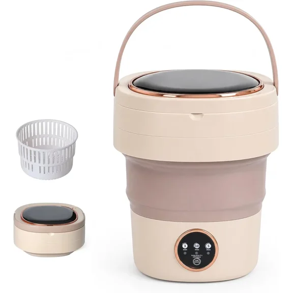 YSSOA Portable Washing Machine, 20L Foldable Mini Washer with Spin Basket for Underwear, Socks & Small Laundry, Beige