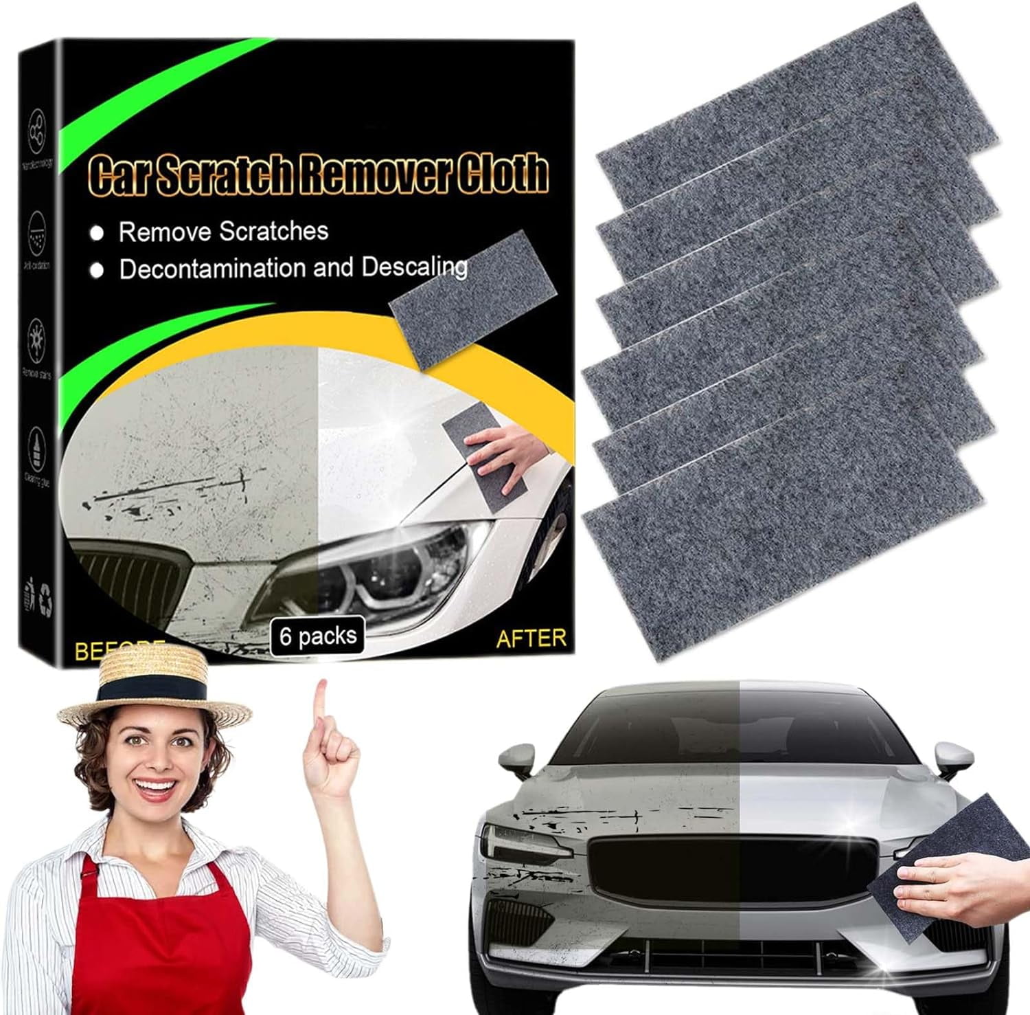 4-Pack Nano Sparkle Cloth For Car Scratches - Scratch Remover Magic Cloth, Universal Use