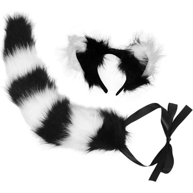 YSSTT3ANIG Cat Wolf Fox Ears and Tail Set, Fluffy Fox Tail Cosplay