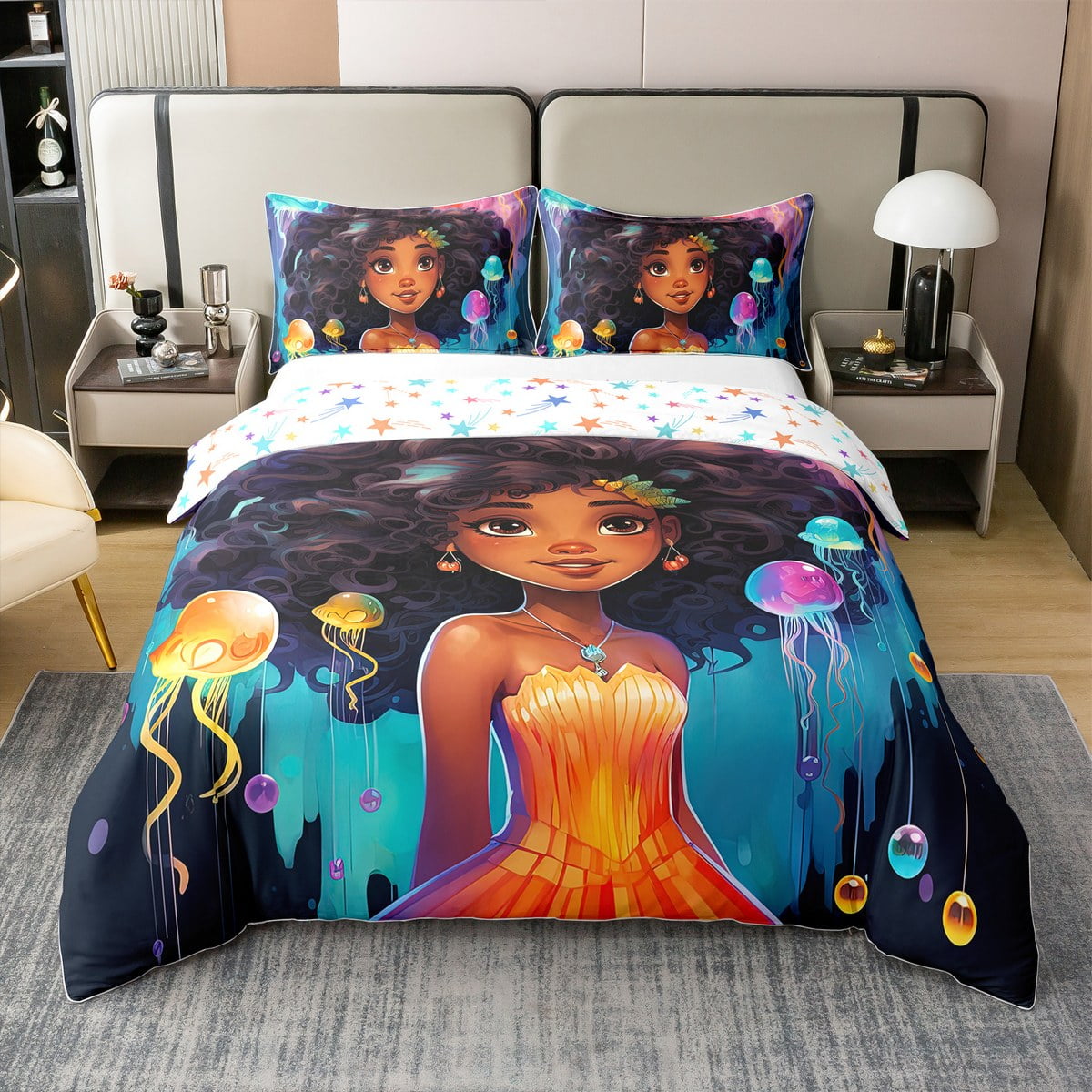 YST 100 Cotton Afro Hair Girl Queen Bedding Sets for Little Girls