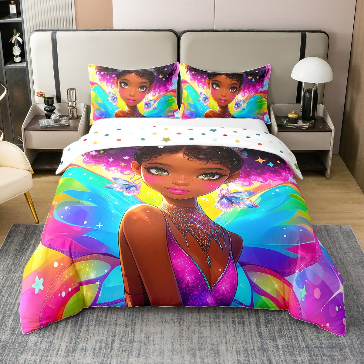 YST 100 Cotton Afro Hair Girl Queen Bedding Sets for Little Girls