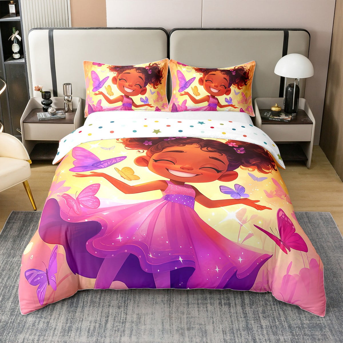YST 100 Cotton Afro Hair Girl Queen Bedding Sets for Little Girls