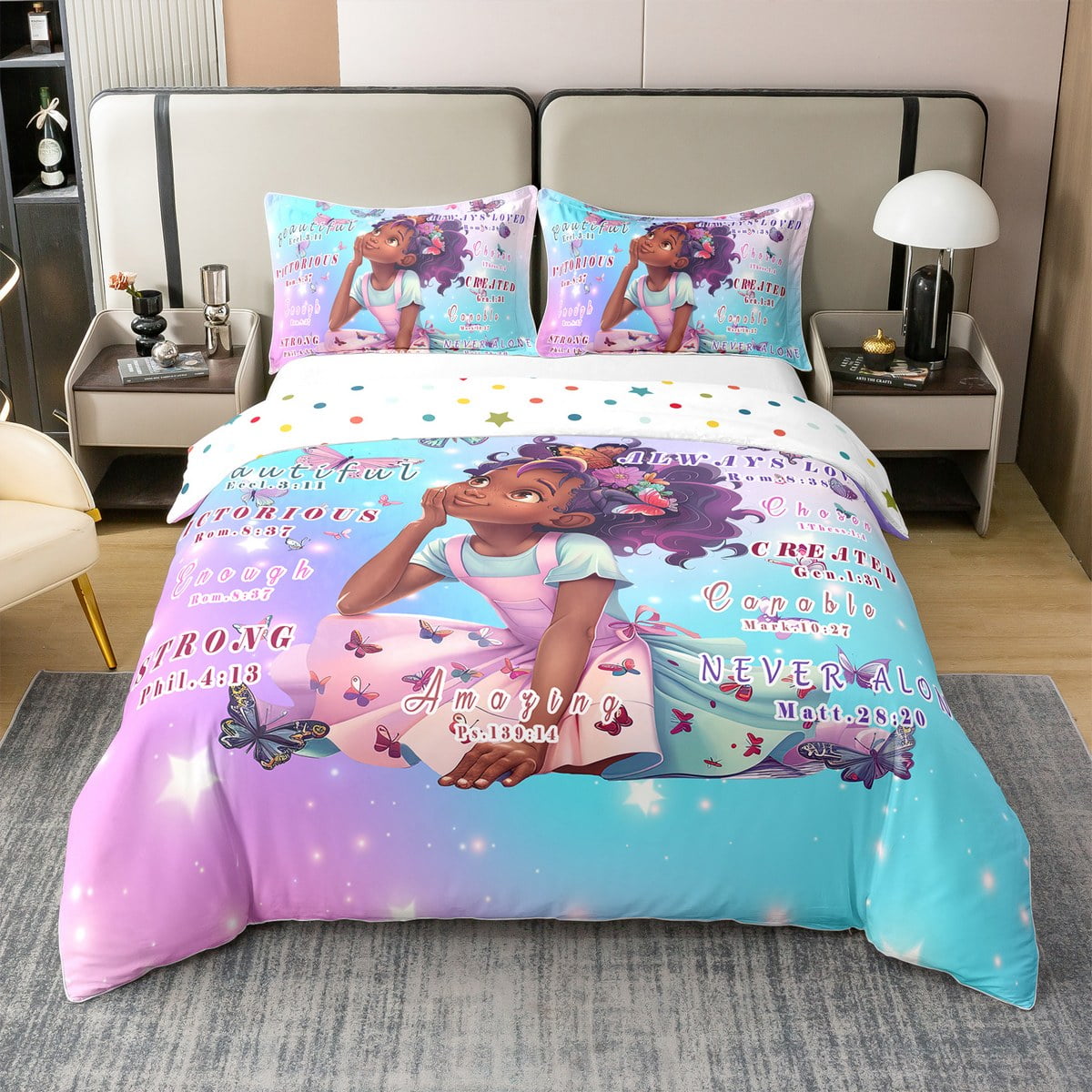YST 100 Cotton Afro Hair Girl Queen Bedding Sets for Little Girls