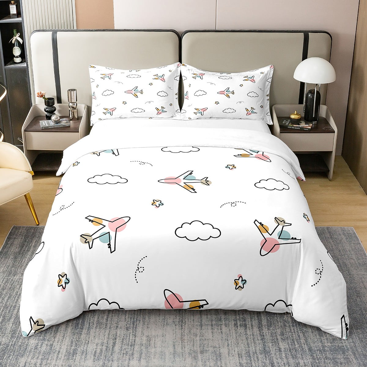 YST 100 Cotton Aircraft Duvet Cover Airplane Bedding Set King