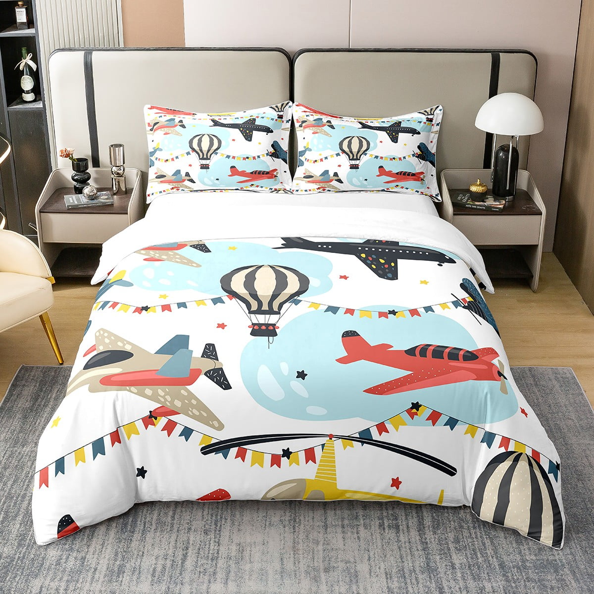YST 100 Cotton Airplane Bedding Set Watercolor Aircraft Comforter