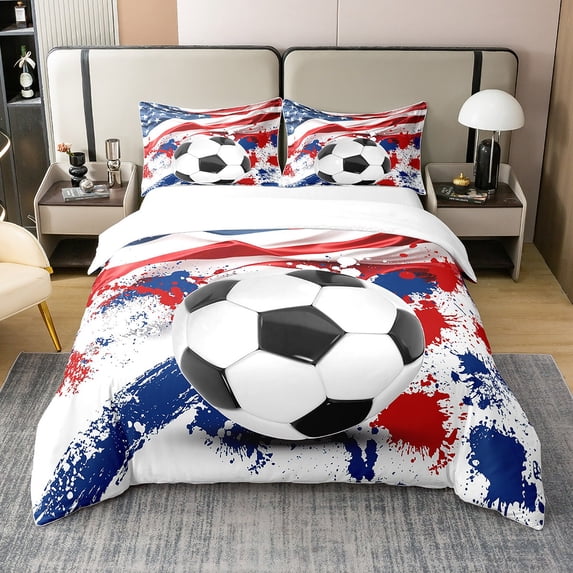Erosebridal 100% Cotton American Football Duvet Cover King Size American Flag Bedding Set Teens Adult Room Decor Soccer Sports Gaming Comforter Cover Tie Dye Retro Bedspread Cover