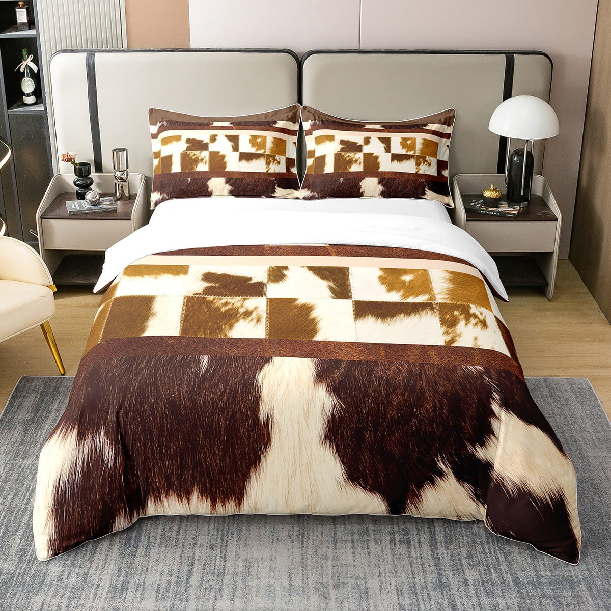 YST 100 Cotton Brown Cowhide Comforter Cover Wild Animal Skin Western Bedding Sets Full,Farm