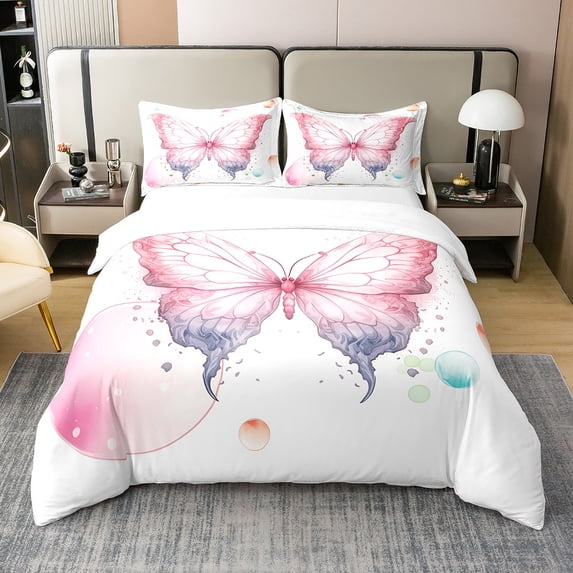 Erosebridal 100% Cotton Butterfly Comforter Cover Twin Pink Grey Butterfly Bedding Set Women Girly Colorful Bubbles Bed Set Bedroom Decor Romantic Art Quilt Cover,1 Pillowcase