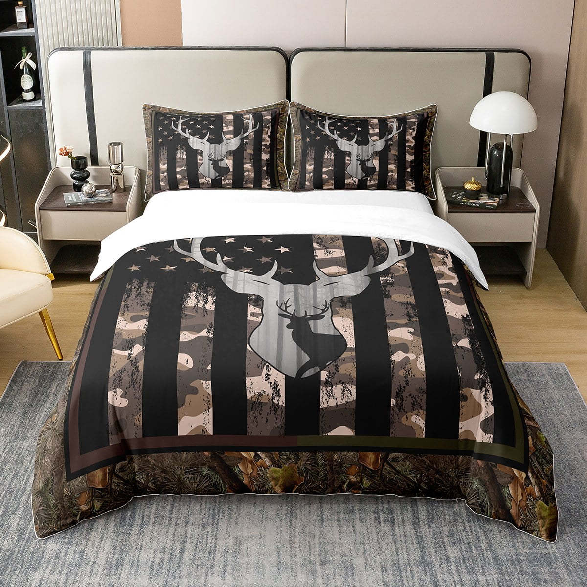 YST 100 Cotton Camo Full Bedding Set For Boys American Flag Comforter
