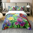 thumbnail image 1 of YST 100% Cotton Cardinal Bird Comforter Cover Hummingbird Floral Bedding Set Twin Retro Watercolor Rustic Iris Flowers Duvet Cover Kids Adults Country Farmhouse Garden Bed Set Colorful (No Comforter), 1 of 6