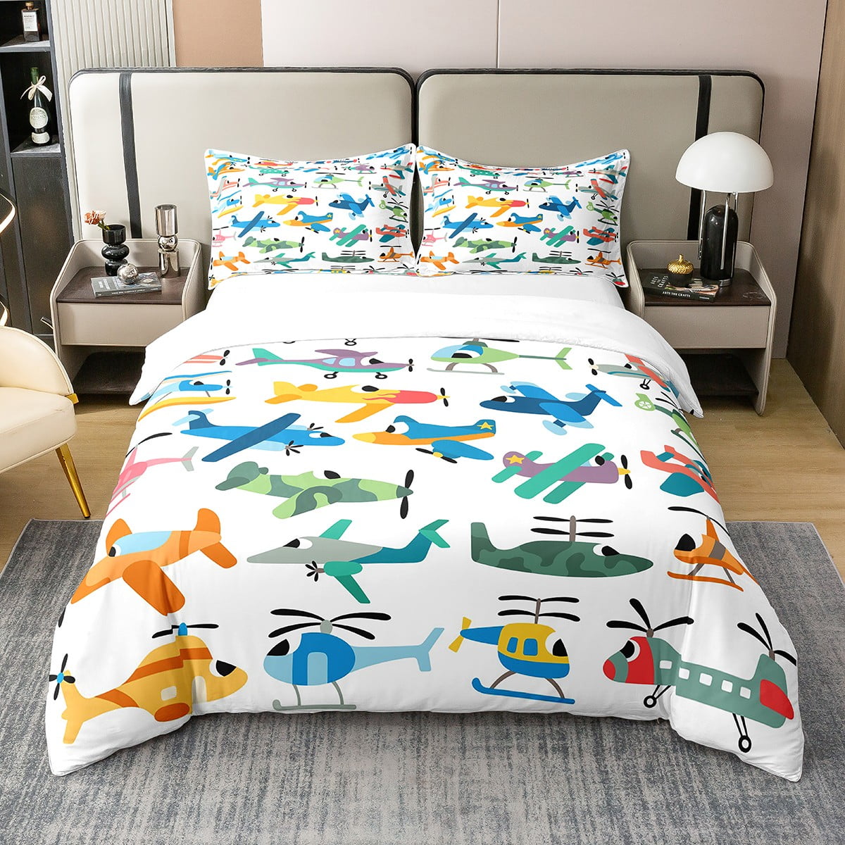 YST 100 Cotton Airplane Bedding Set Aviation Aircraft Sketch Duvet Cover Twin Helicopter Plane Military Transport Vehicles Comforter Cover Aeroplane Helicopter Airliner Quilt Cover White Walmart